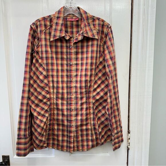 Cruel Girl Tops - Cruel Girl western wear pearl snap button down long sleeve shirt women's xl